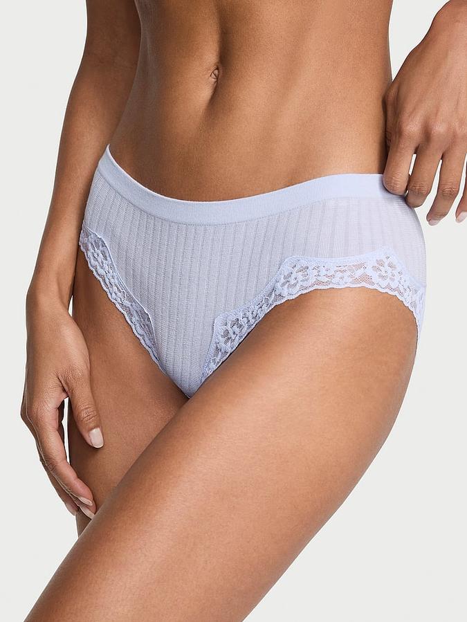 Seamless Rib Lace-Trim Hiphugger Panty