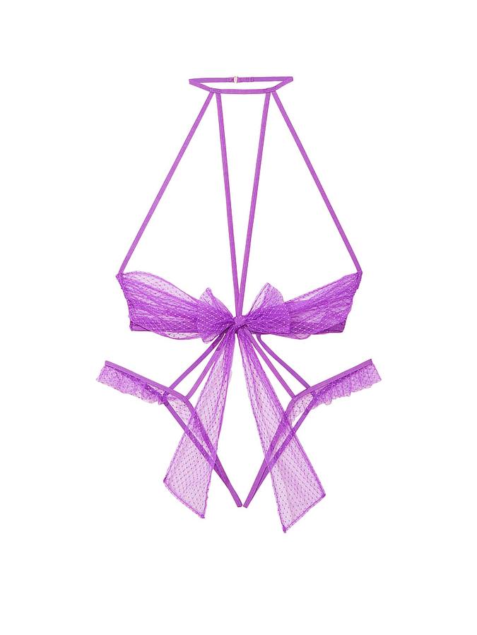 Bow Mesh Open-Cup Crotchless Playsuit image number 2