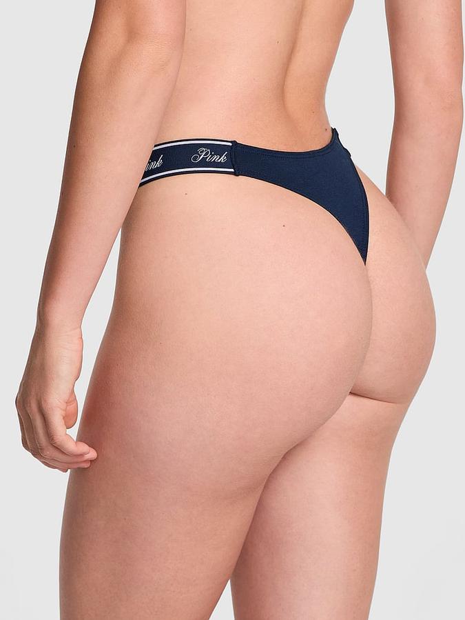 Logo Cotton Shine High-Leg Thong Panty