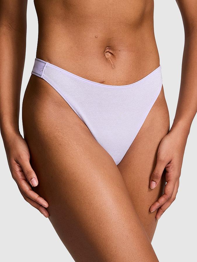 Logo Cotton Shimmer High-Leg Thong Panty image number 0