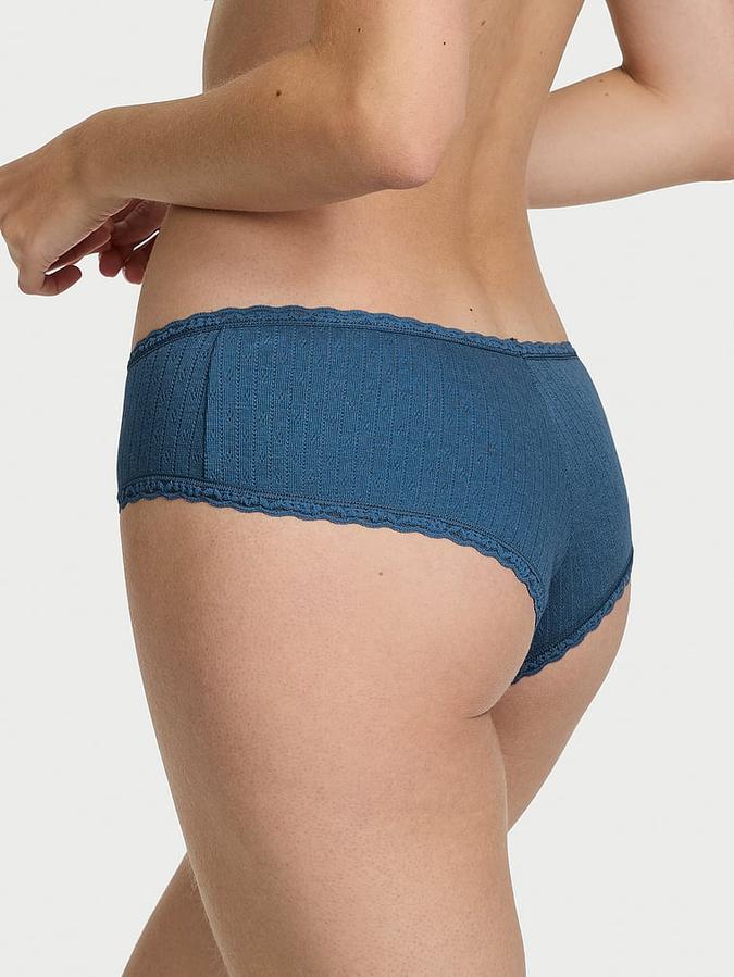 Stretch Cotton Pointelle Lace-Waist Cheeky Panty image number 1