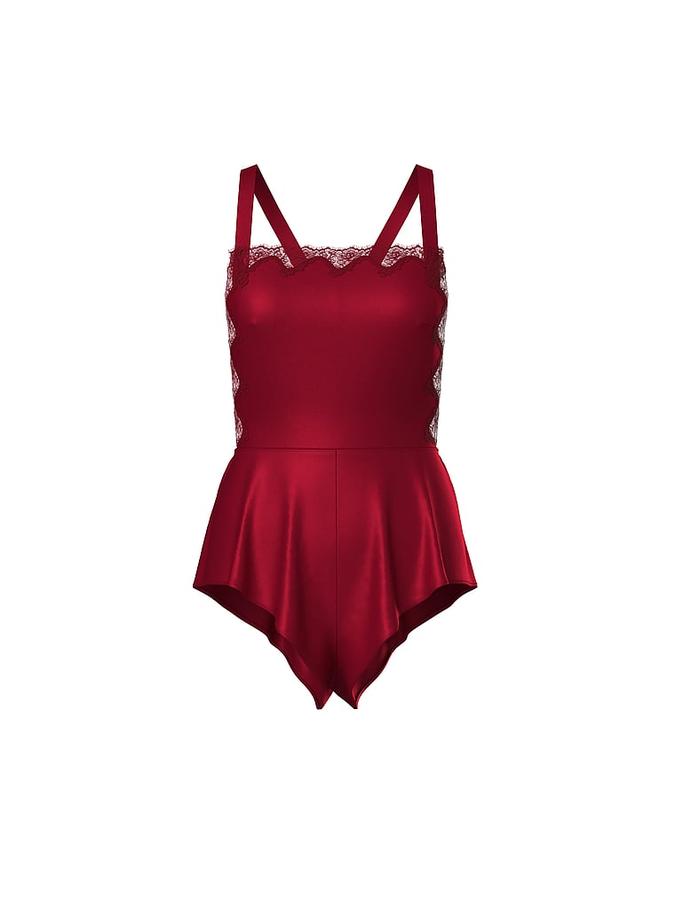 Satin Lace-Trim Square-Neck Flutter Romper image number 2