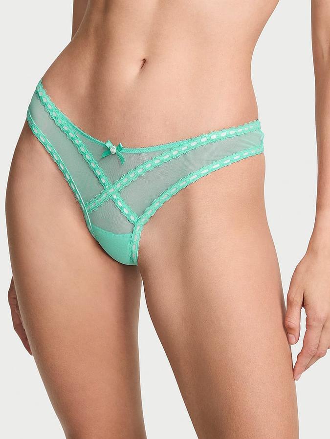 Ribbon Slot Mesh Brazilian Panty
