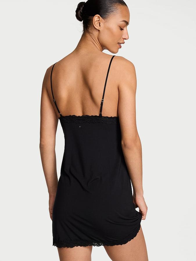 SoSoft Modal Lace-Trim Tie-Front Slip Dress