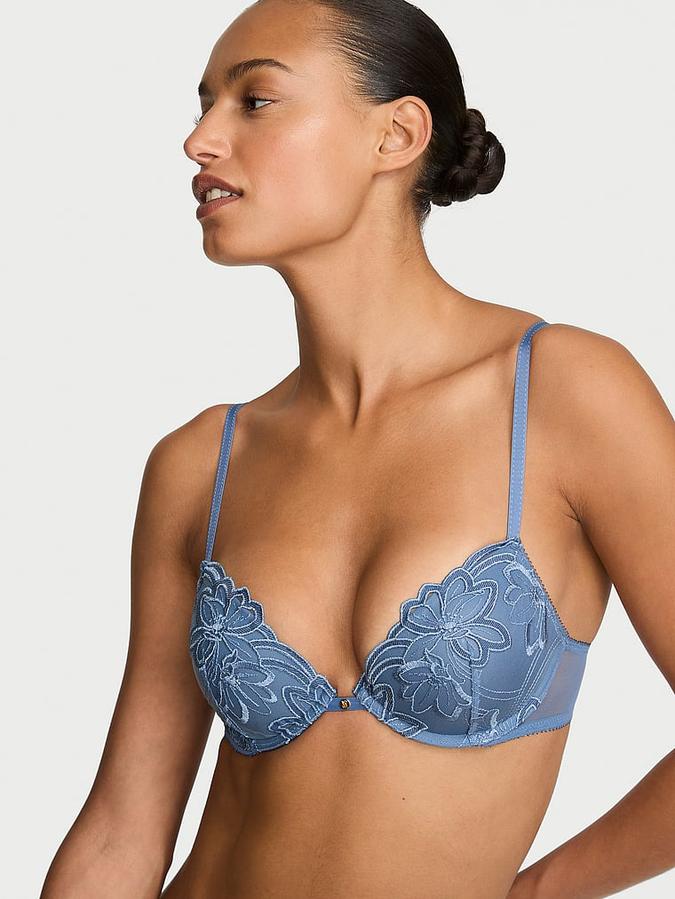 Denim Embroidery Push-Up Bra