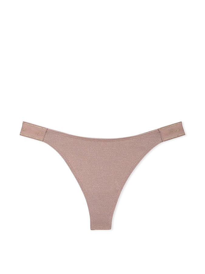 Logo Cotton Shimmer High-Leg Thong Panty