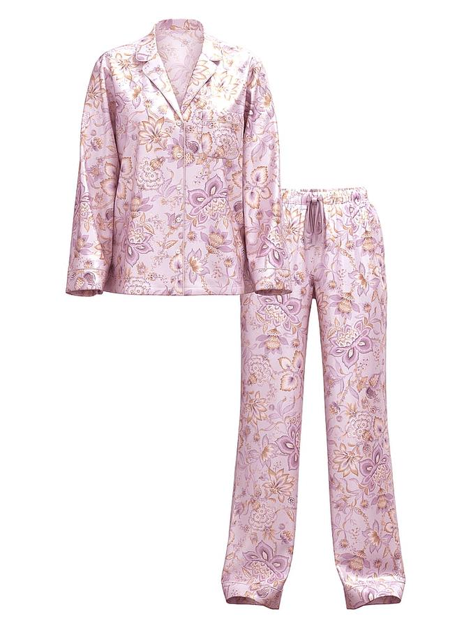 Glazed Satin Long Pajama Set image number 2