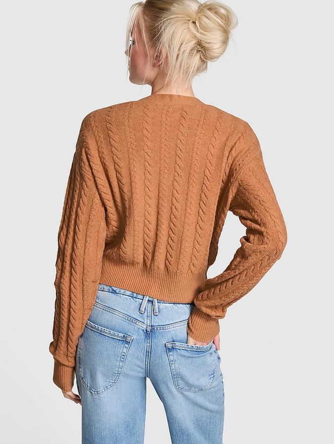 Collegiate Cable-Knit Cropped Cardigan image number 1