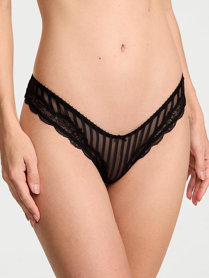 Tease Sheer Stripe High-Leg Thong Panty