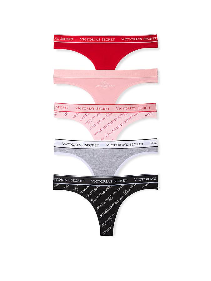 5-Pack Logo Cotton Thong Panties
