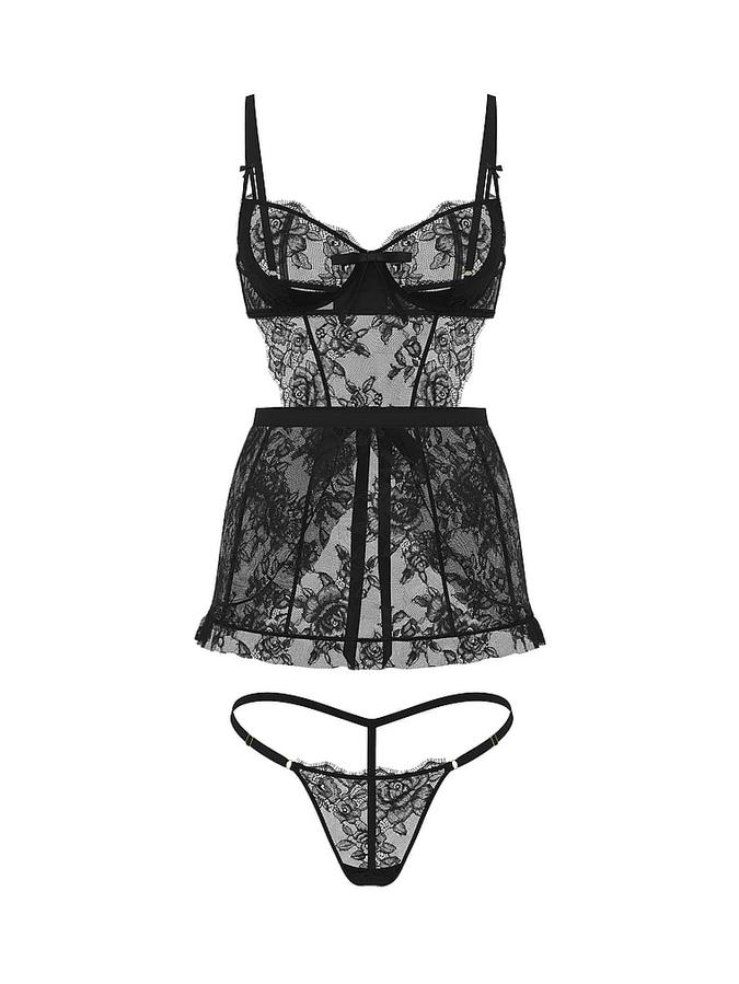 Wicked Unlined Rose Lace Apron Set image number 2