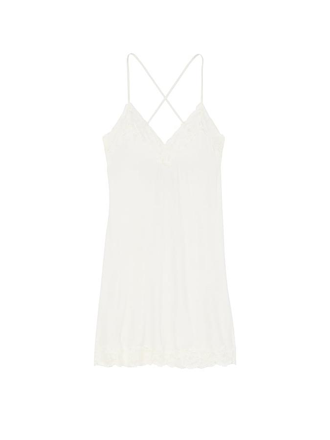 Ribbed Modal & Lace Cross-Back Slip Dress image number 2