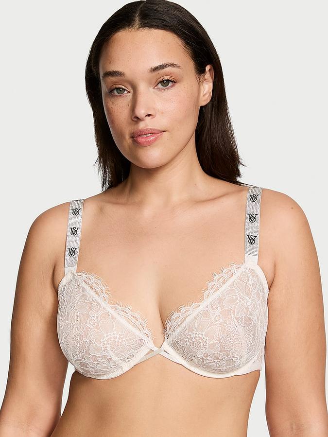 Shine Strap Unlined Low-Cut Lace Demi Bra image number 0