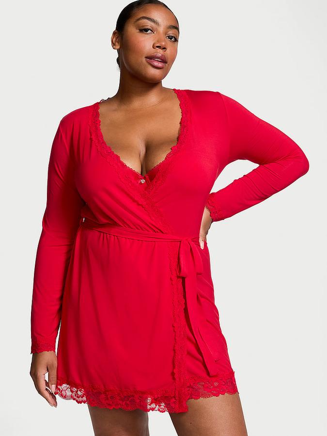 Modal Lace-Trim Robe image number 0