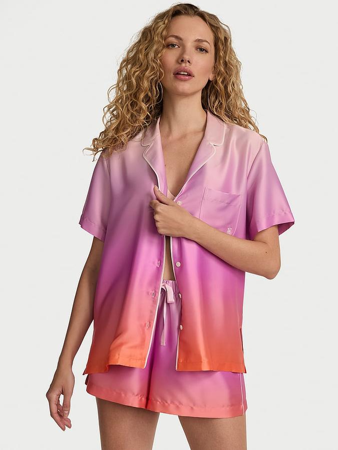 Glazed Satin Ombré Short Pajama Set image number 0