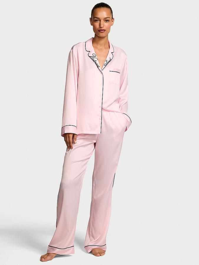 Glazed Satin Long Pajama Set image number 0