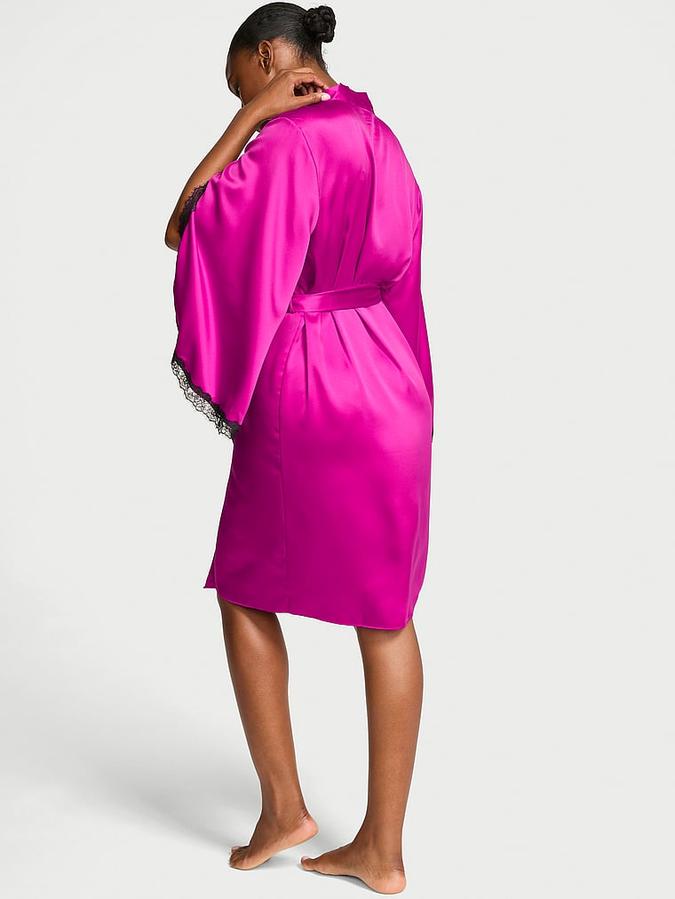 Satin Rose Lace-Trim Midi Robe