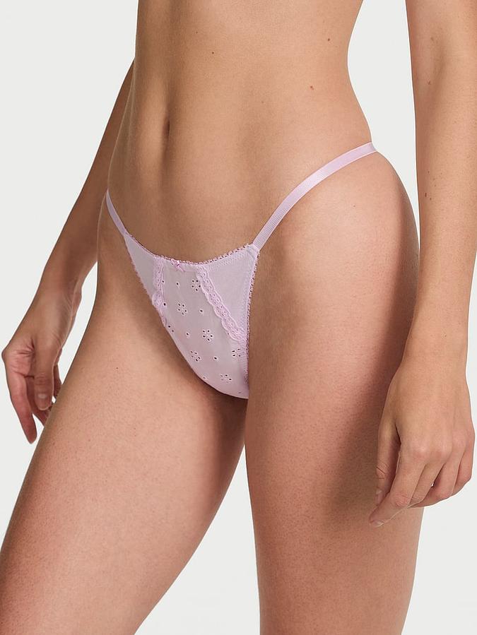 Stretch Cotton Eyelet V-String Panty image number 0