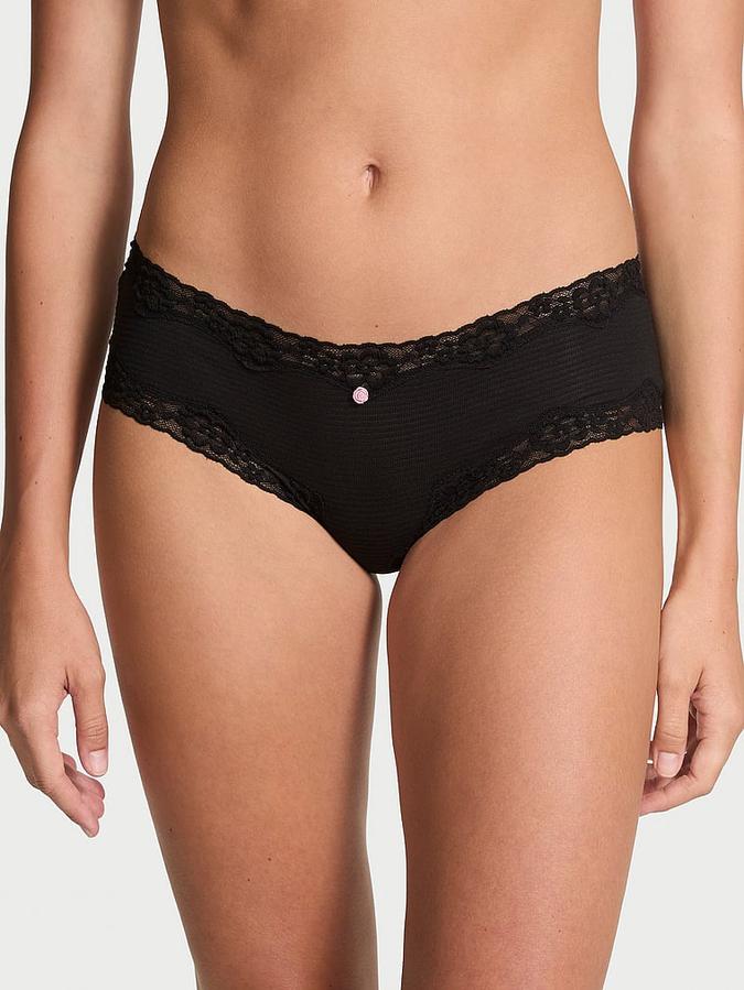 Cotton Shadow Stripe Lace-Waist Cheeky Panty image number 0