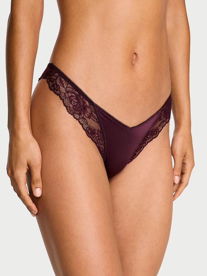 Rose Lace-Trim High-Leg Thong Panty