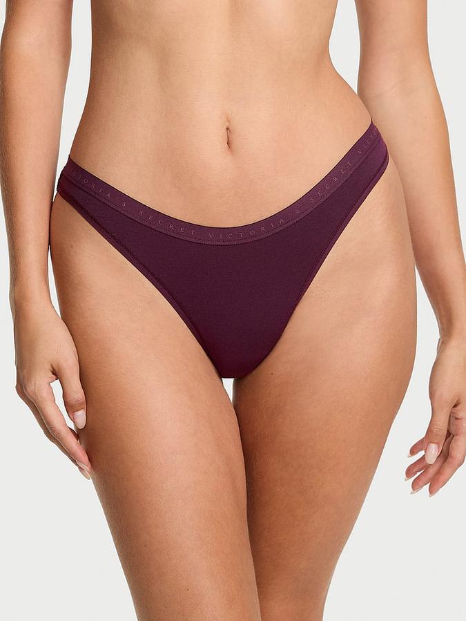 Stretch Cotton High-Leg Scoop Thong Panty