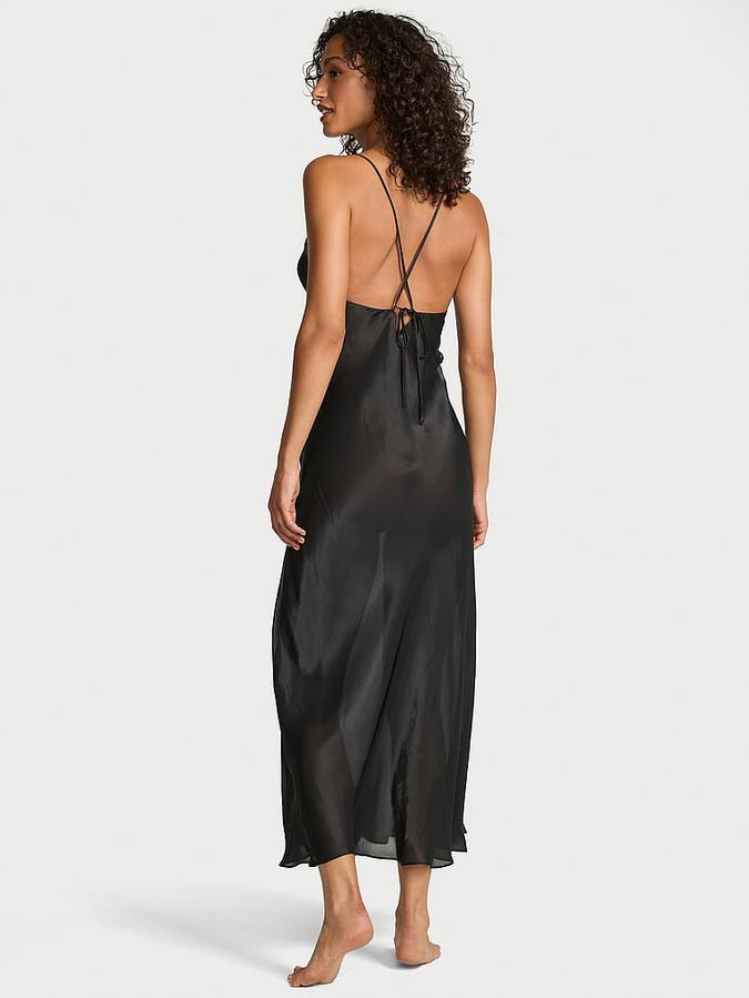 Luxe Sheer Satin Long Slip Dress image number 1
