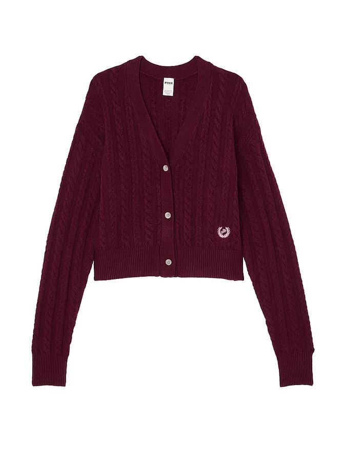 Collegiate Cable-Knit Cropped Cardigan image number 2