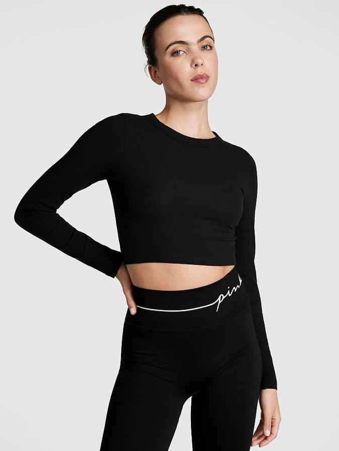 Buy Rib Long-Sleeve Crop Top Online | Victoria's Secret India