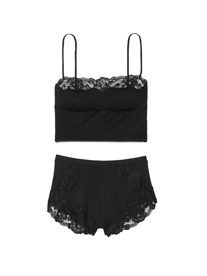 Modal & Lace Trim Straight-Neck Cami Set image number 2