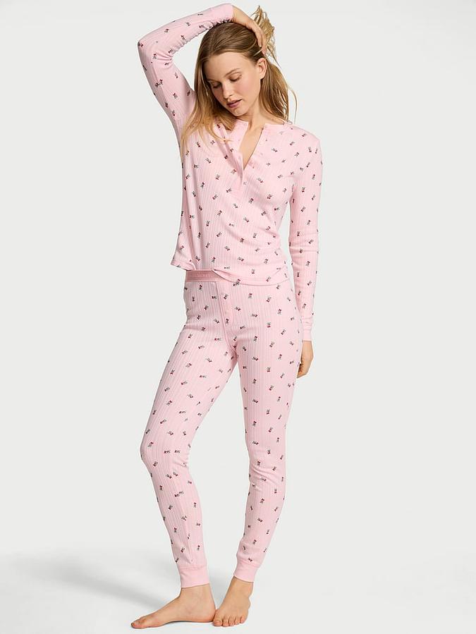 Cozy Pointelle Henley Long Pajama Set