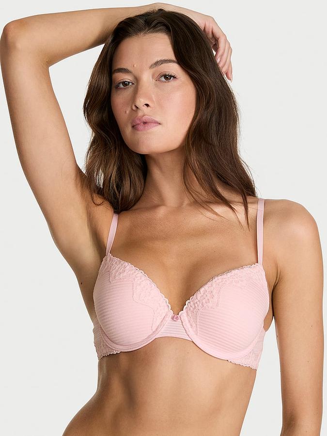 Perfect Shape Cotton Shadow Stripe Lace-Trim Push-Up Bra