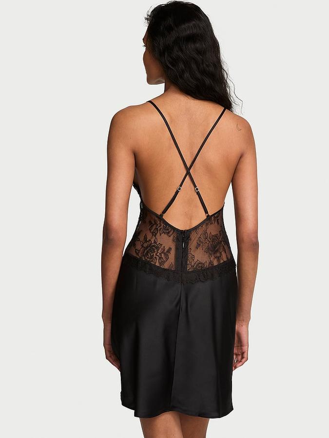 Satin Rose Lace Mini Slip Dress
