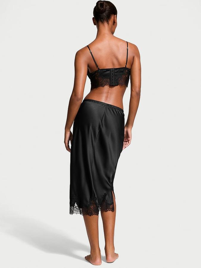 Satin Rose Lace-Trim Bralette & Midi Skirt Set image number 1
