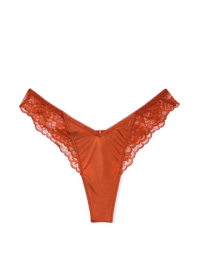 Rose Lace-Trim High-Leg Thong Panty