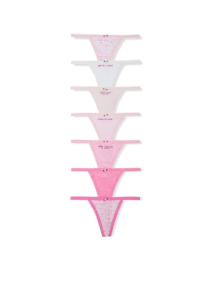Multicolor PINK x LoveShackFancy Rules of Pink 7-Pack V-String Panties PINK x LoveShackFancy Rules of Pink 7-Pack V-String Panties