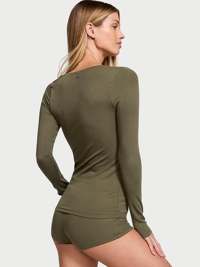 Ribbed Modal Scoop Long-Sleeve Shortie Set image number 1