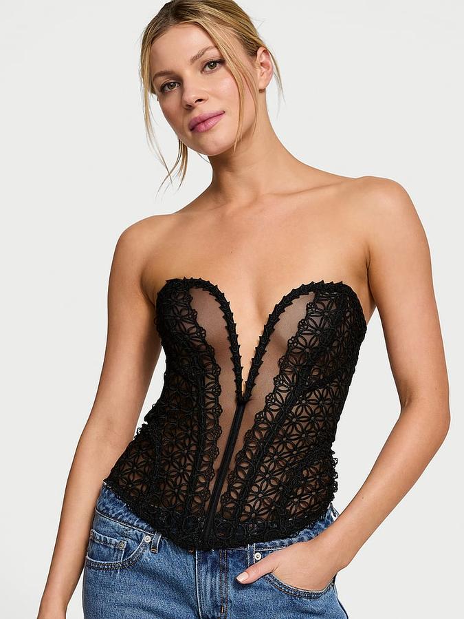 Geo Daisy Lace Deep-V Corset Top image number 0