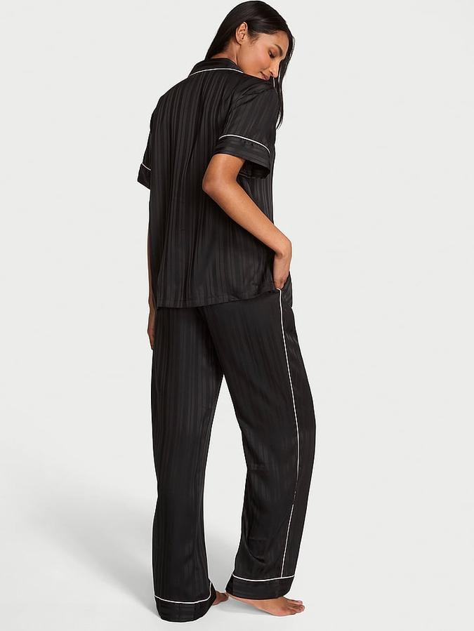 Glazed Satin Short-Sleeve Long Pajama Set