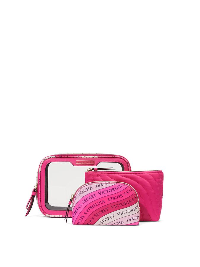The Victoria 3-Piece Makeup Bag Hot Pink image number 2