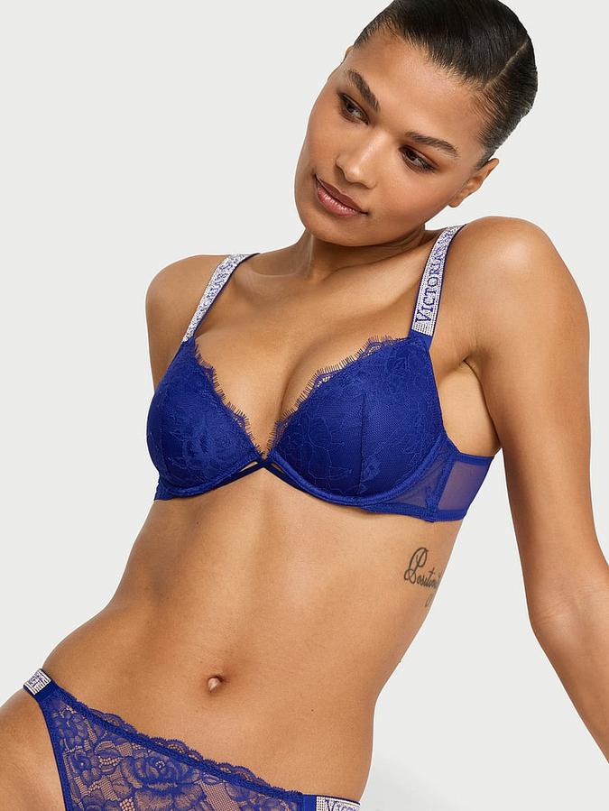 Shine Strap Rose Lace Lightly Lined Low-Cut Demi Bra