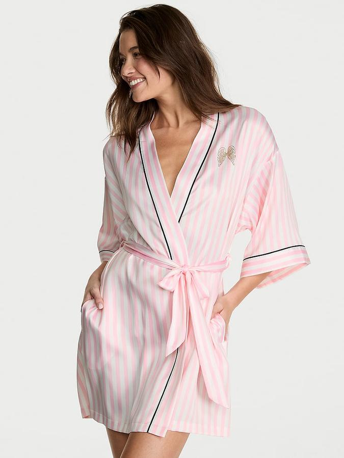 Signature Satin Short Piped Robe
