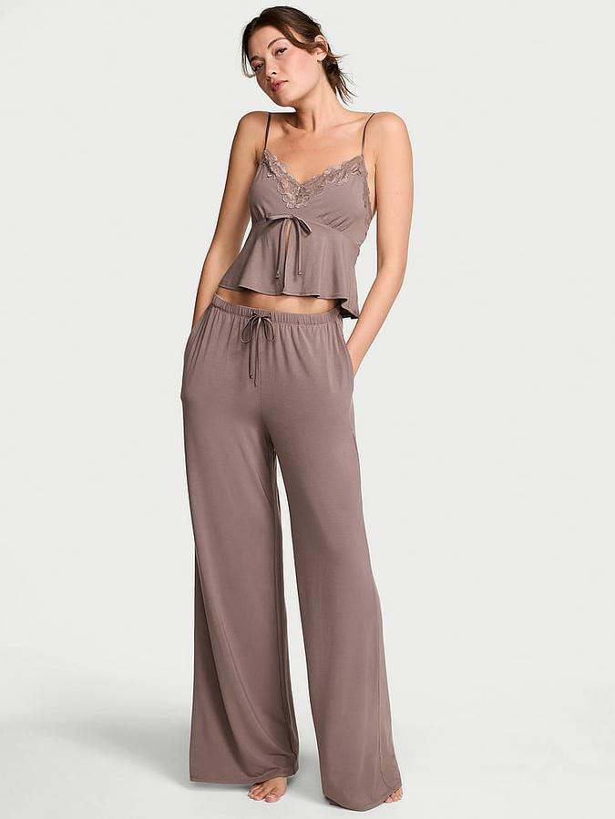 Modal Soft Lace-Trim Cami & Wide-Leg Pant Set