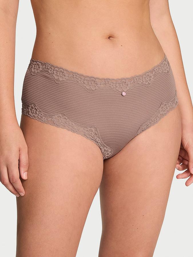 Cotton Shadow Stripe Lace-Waist Cheeky Panty