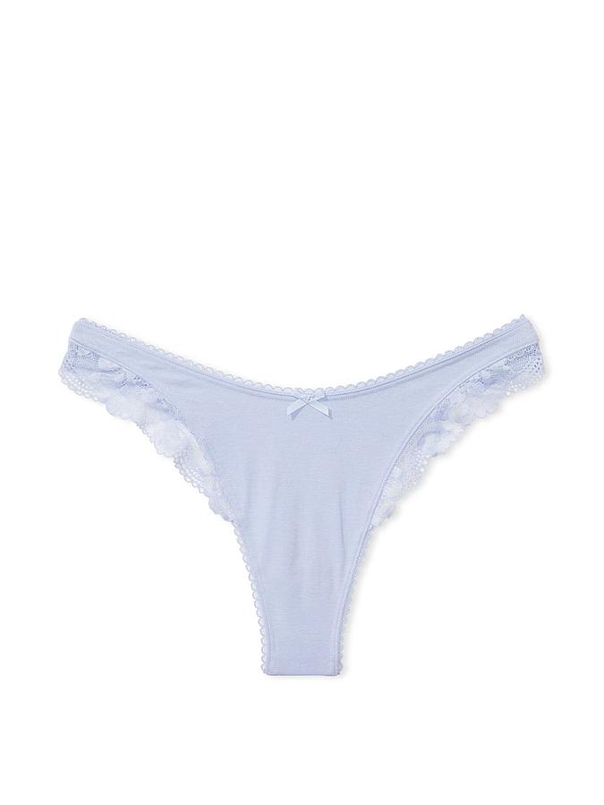 Stretch Cotton Lace-Trim High-Leg Scoop Thong Panty image number 2
