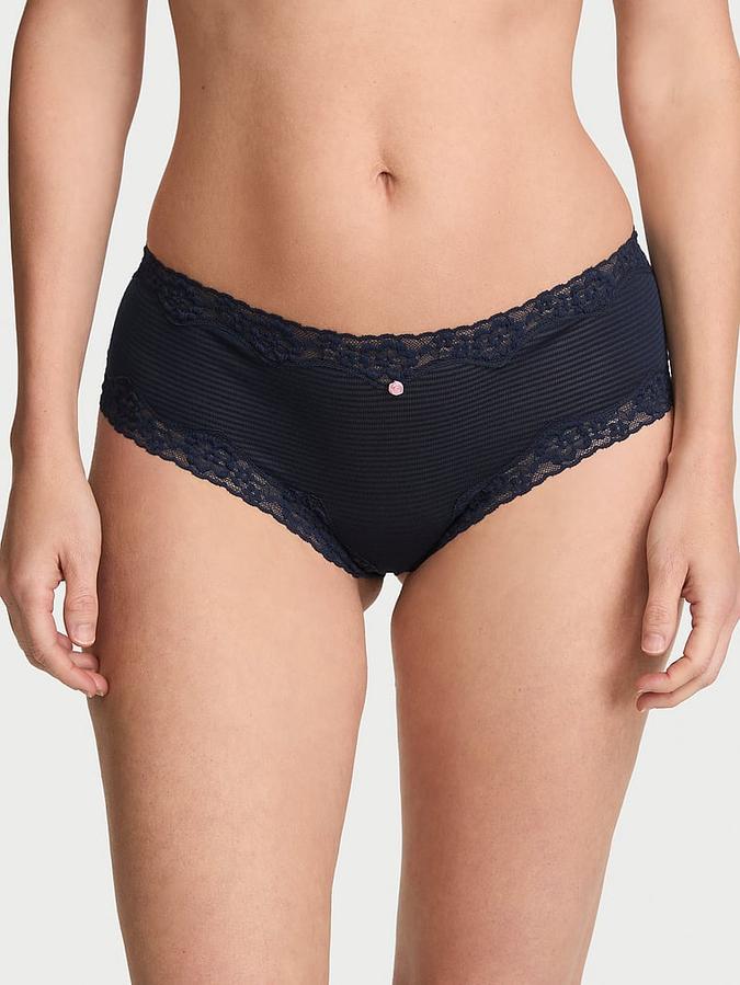 Cotton Shadow Stripe Lace-Waist Cheeky Panty
