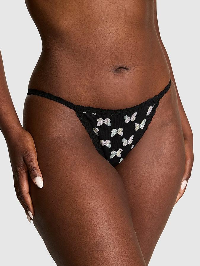 Cotton Lace Trim String Bikini Panty