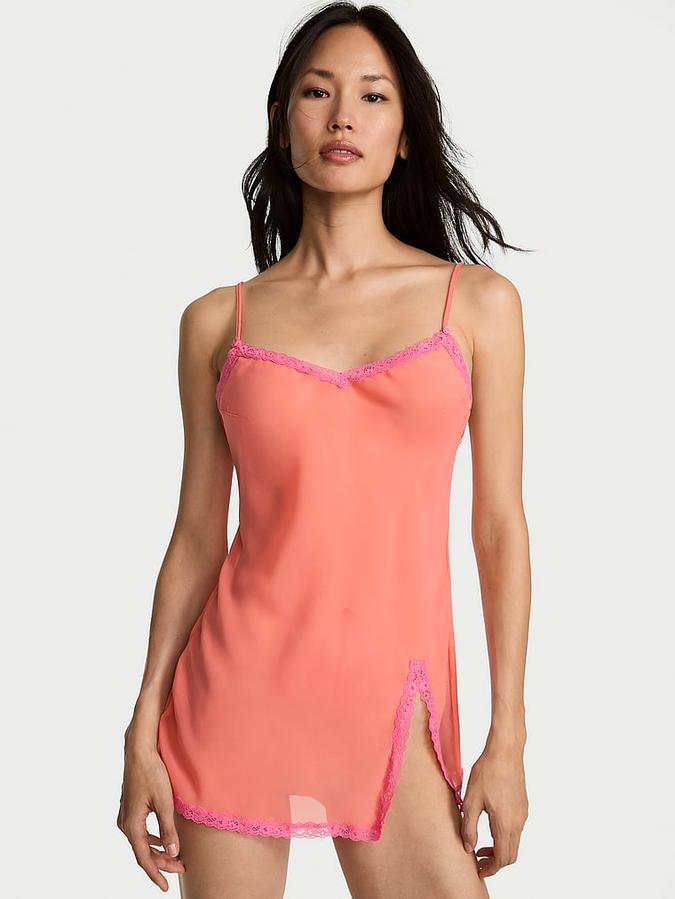 Chiffon Lace-Trim Mini Slip Dress