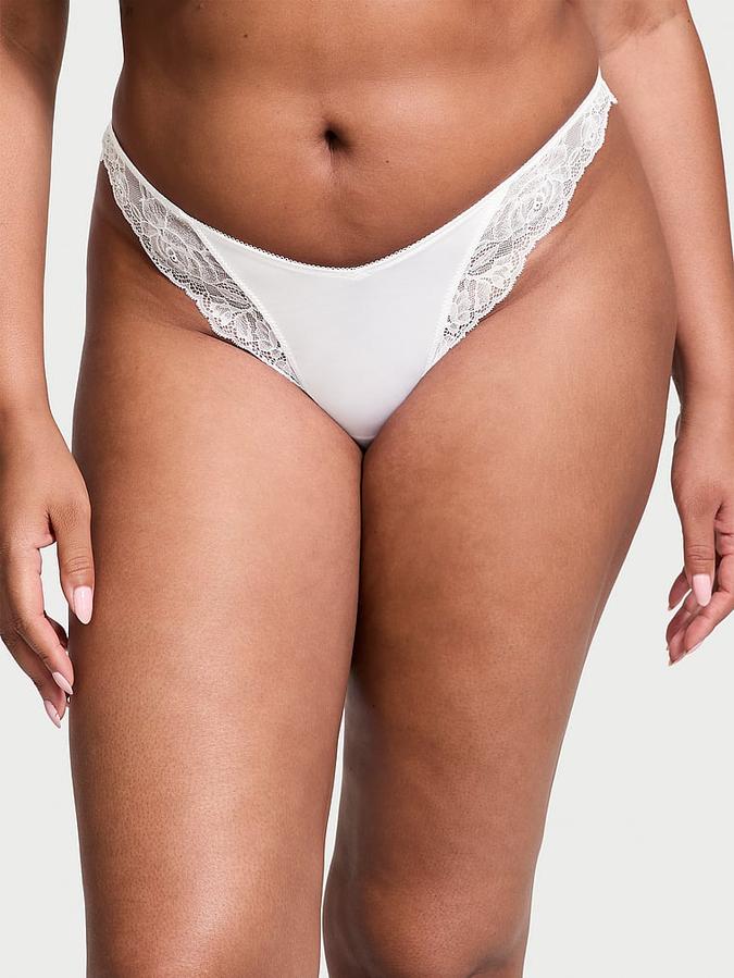 Rose Lace-Trim High-Leg Thong Panty image number 0