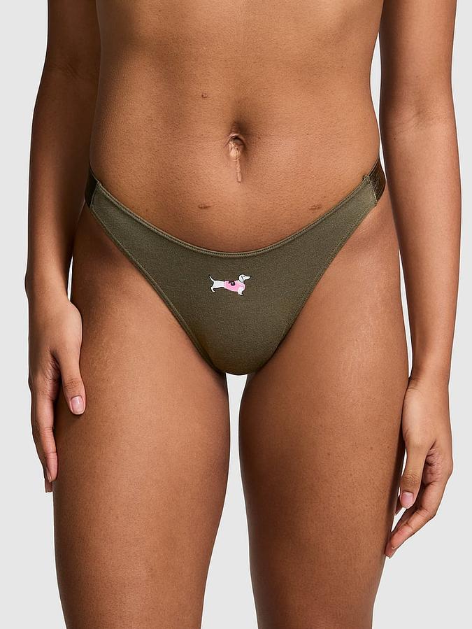 Logo Cotton High-Leg Thong Panty