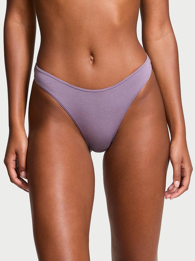 Stretch Cotton High-Leg Scoop Thong Panty image number 0